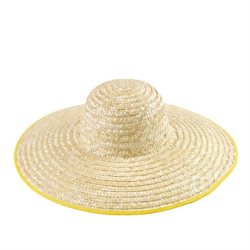 天然小麥女式寬簷陽光沙灘草帽帶絲帶軟盤平頂草帽