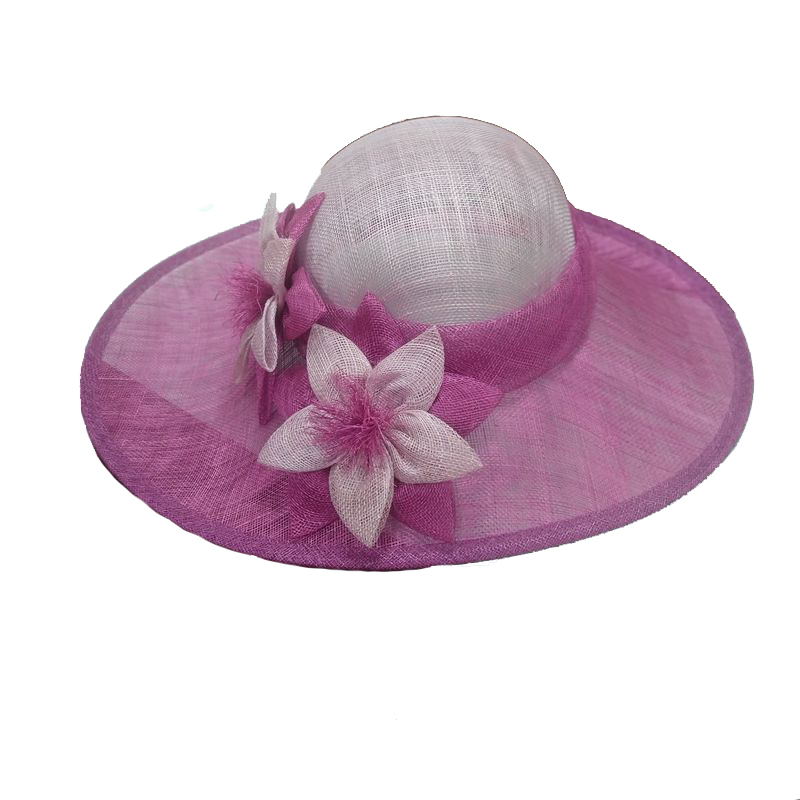 高品質婚禮禮服帽子帶花女 Sinamay 花式教堂帽子出售成人素色常年四季帽