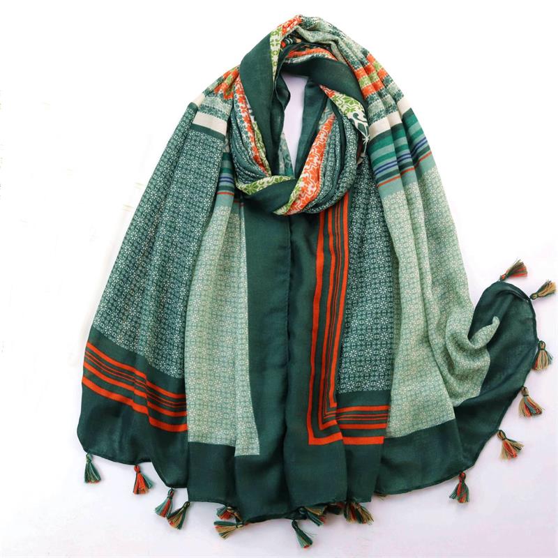 亚马逊热销女士长棉头巾围巾高品质奢华图案彩色印花粘胶棉围巾头巾