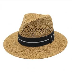 天然草編軟呢帽帶小帽簷流行經典軟呢帽中性春夏秋季